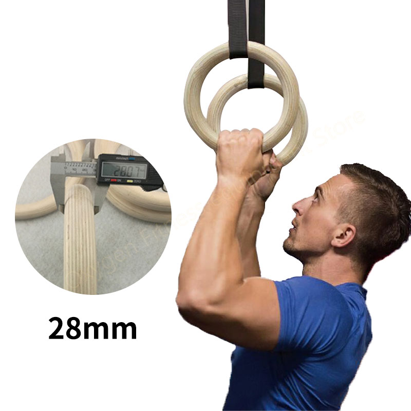 Gymnastic Ring Wood - 28mm Birch Gymnastics Rings With Adjustable